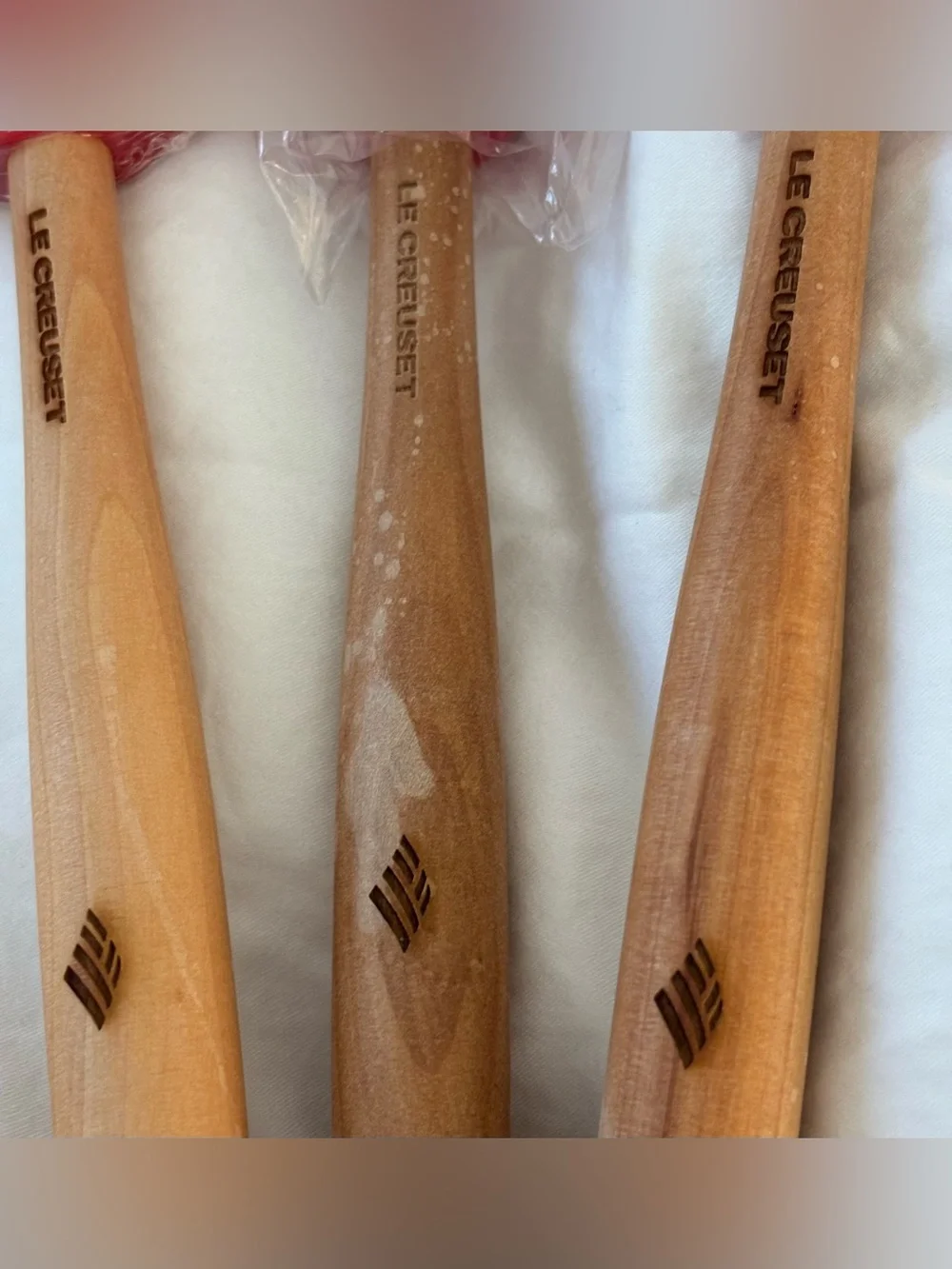 Le Creuset Silicone Spatula Set Red Cherry Wood Handle Kitchen Utensils Set of 3